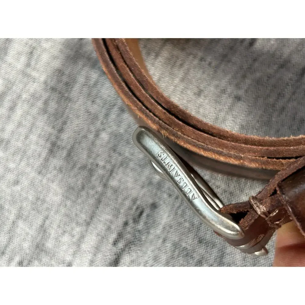 Allsaints Leather Belt Mens 40 Brown Genuine Leather Silver Colored Buckle